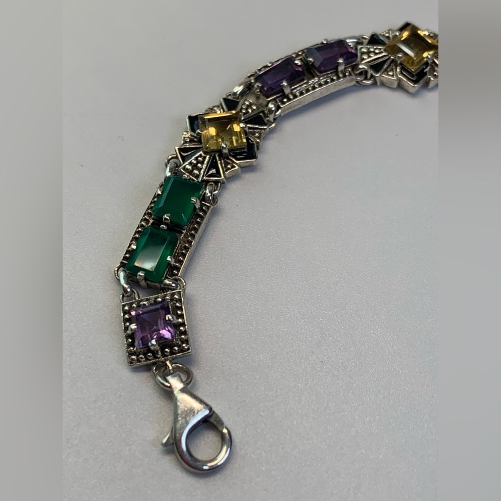 Nicky Butler Rare Sterling w/Faceted Citrine, Amethyst Green Chalcedony Bracelet - Picture 10 of 15